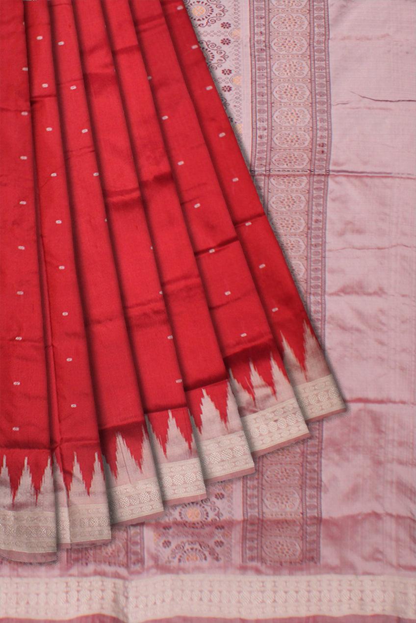 MARRAIGE COLLECTION SMALL BOTTY PATTERN PATA SAREE IS RED AND GRAY COLOR BASE, AVAILABLE WITH MATCHING BLOUSE PIECE. - Koshali Arts & Crafts Enterprise