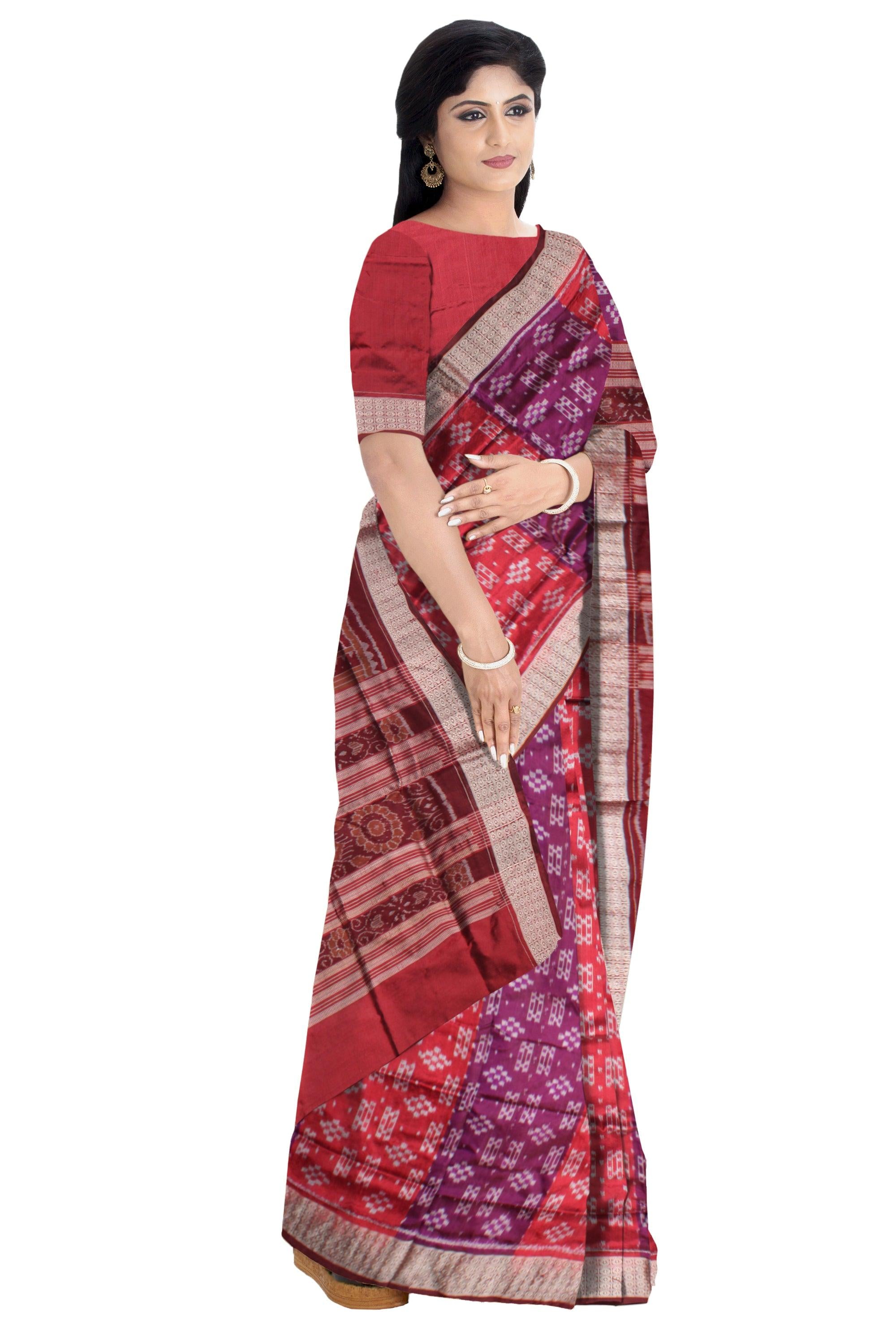 BODY DOUBLE COLOR PASAPALI PATTERN PATA SAREE WITH BLOUSE PIECE. - Koshali Arts & Crafts Enterprise