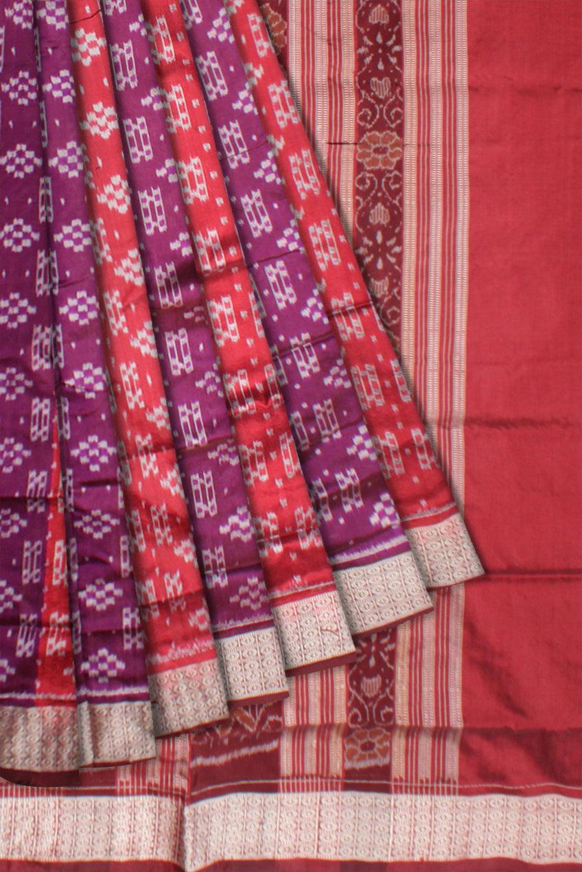 BODY DOUBLE COLOR PASAPALI PATTERN PATA SAREE WITH BLOUSE PIECE. - Koshali Arts & Crafts Enterprise