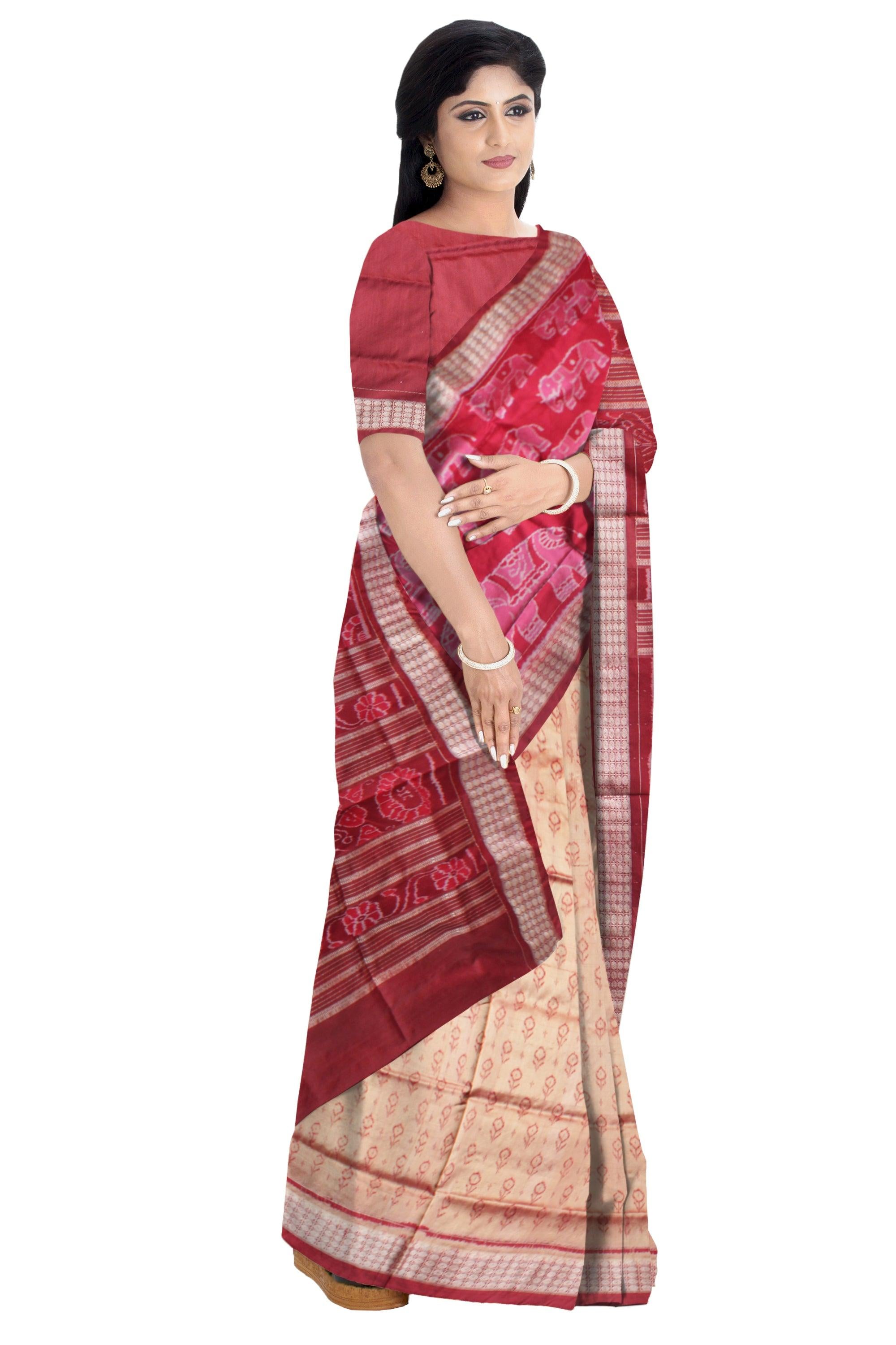 TRADITIONAL ELEPHANT PATTERN PATA SAREE IS 3D COLOR BASE, COMES WITH MATCHING BLOUSE PIECE. - Koshali Arts & Crafts Enterprise