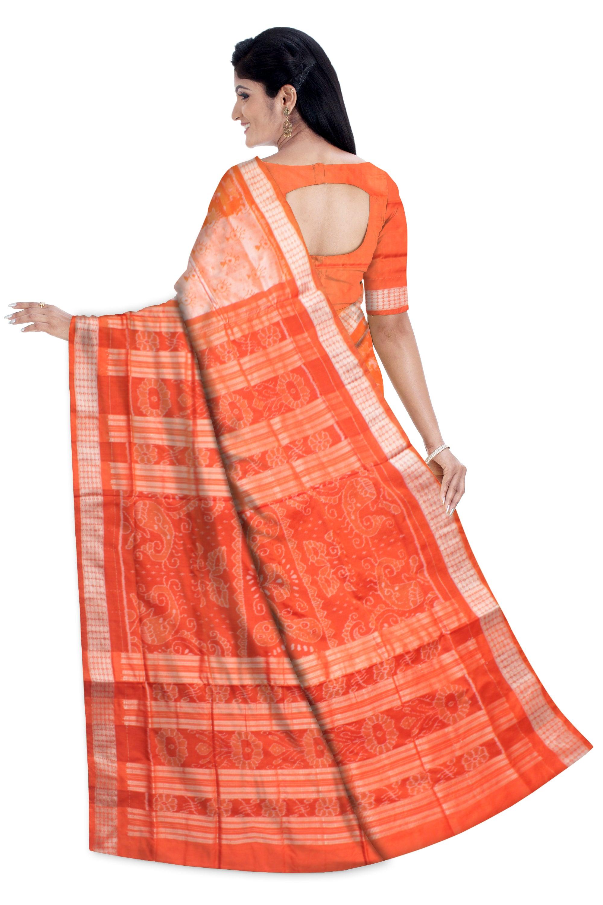 LATEST MARRAIGE COLLECTION TERRACOTTA PATTERN SILK SAREE IS ORANGE AND SILVER COLOR, WITH MATCHING BLOUSE PIECE. - Koshali Arts & Crafts Enterprise