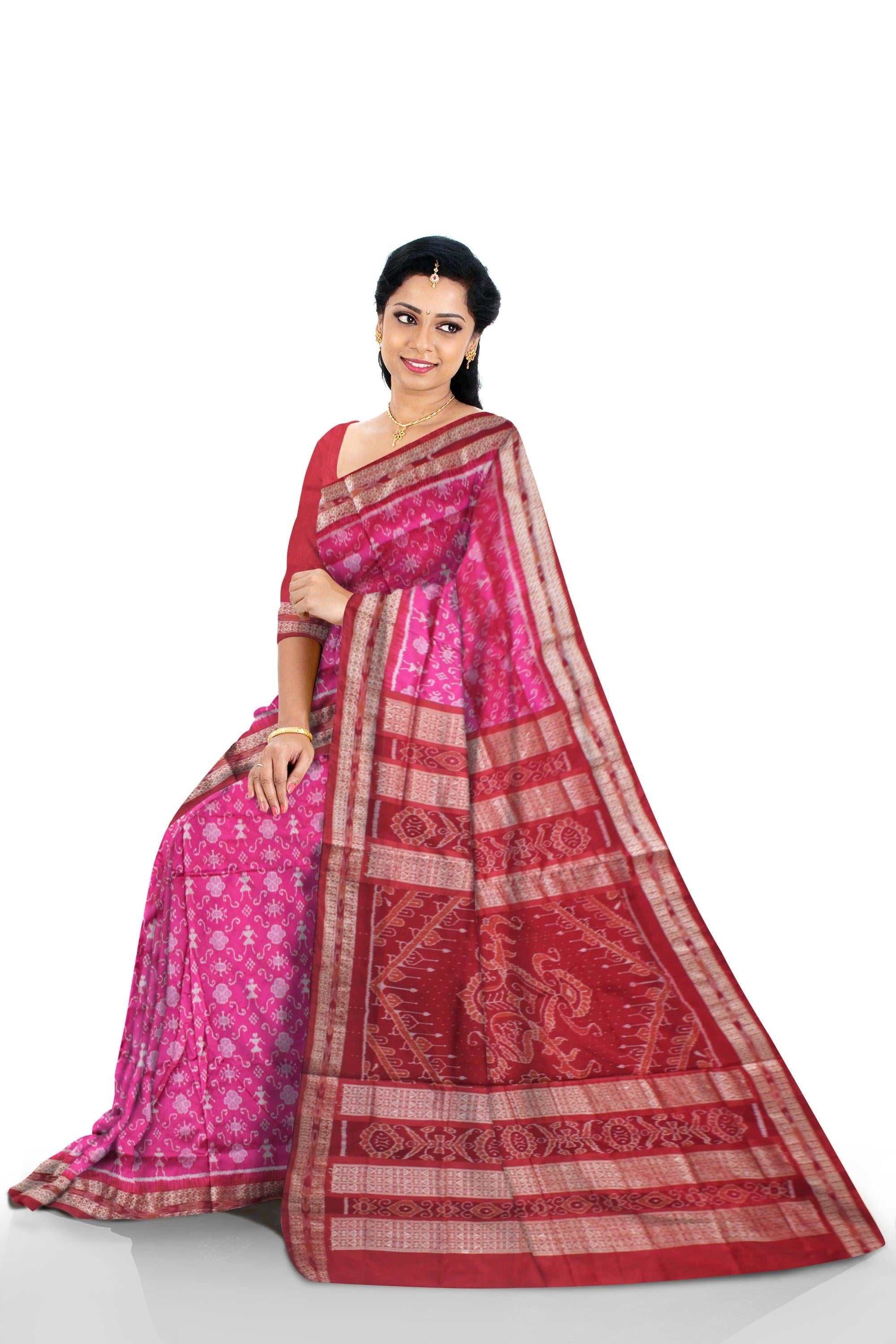 TERRACOTTA  PATTERN SILK SAREE IS RANI AND MAROON COLOR BASE, AVAILABLE WITH MATCHING BLOUSE PIECE. - Koshali Arts & Crafts Enterprise