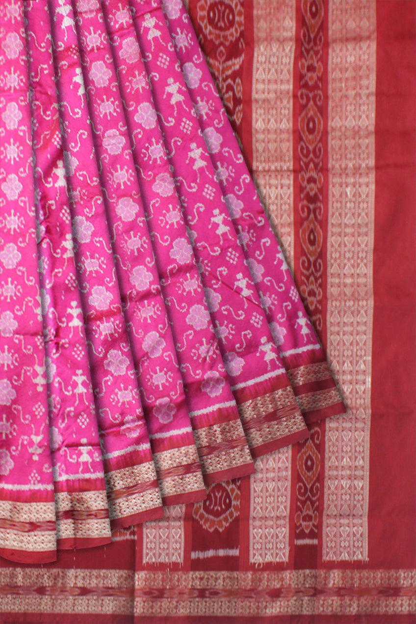 TERRACOTTA  PATTERN SILK SAREE IS RANI AND MAROON COLOR BASE, AVAILABLE WITH MATCHING BLOUSE PIECE. - Koshali Arts & Crafts Enterprise