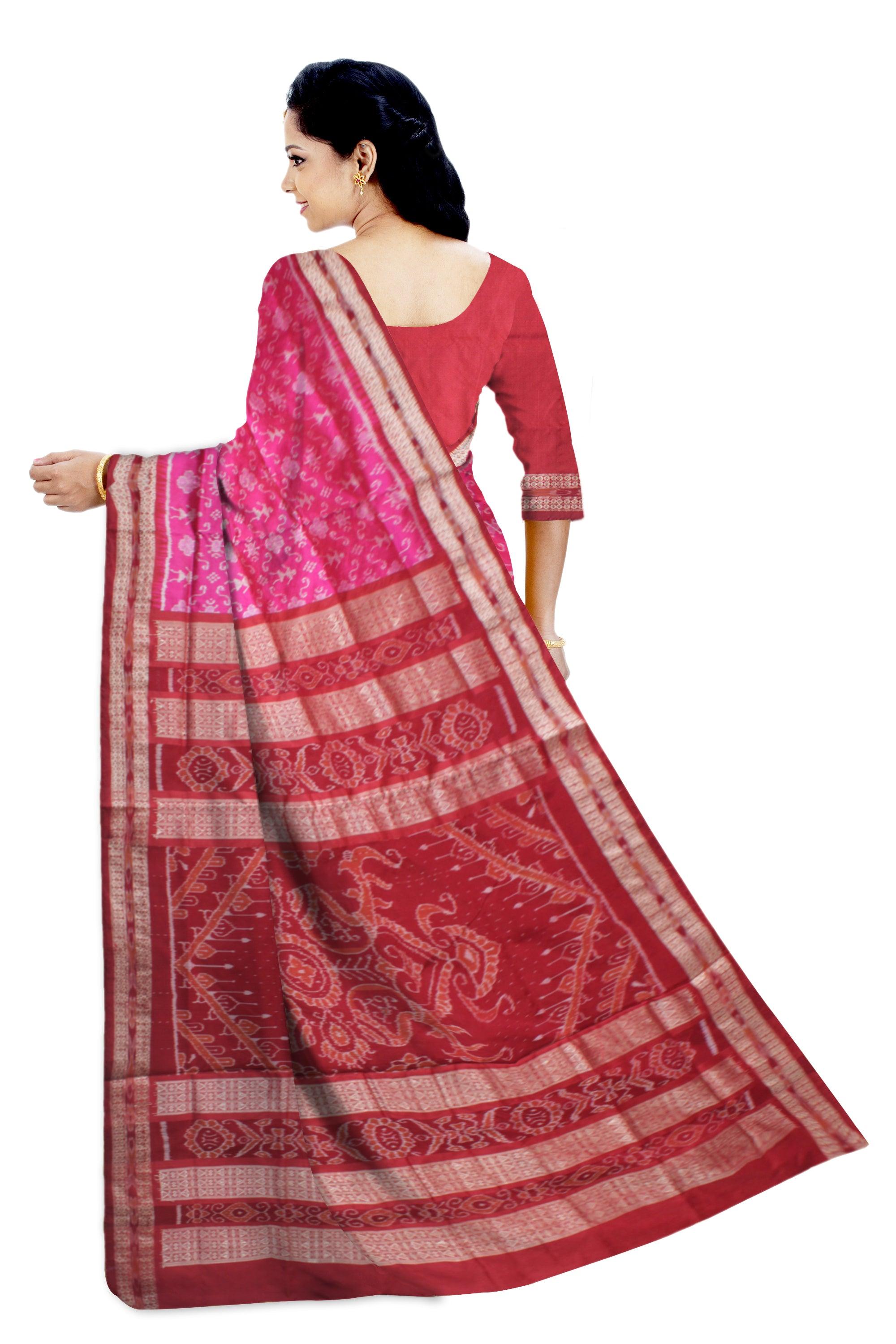 TERRACOTTA  PATTERN SILK SAREE IS RANI AND MAROON COLOR BASE, AVAILABLE WITH MATCHING BLOUSE PIECE. - Koshali Arts & Crafts Enterprise