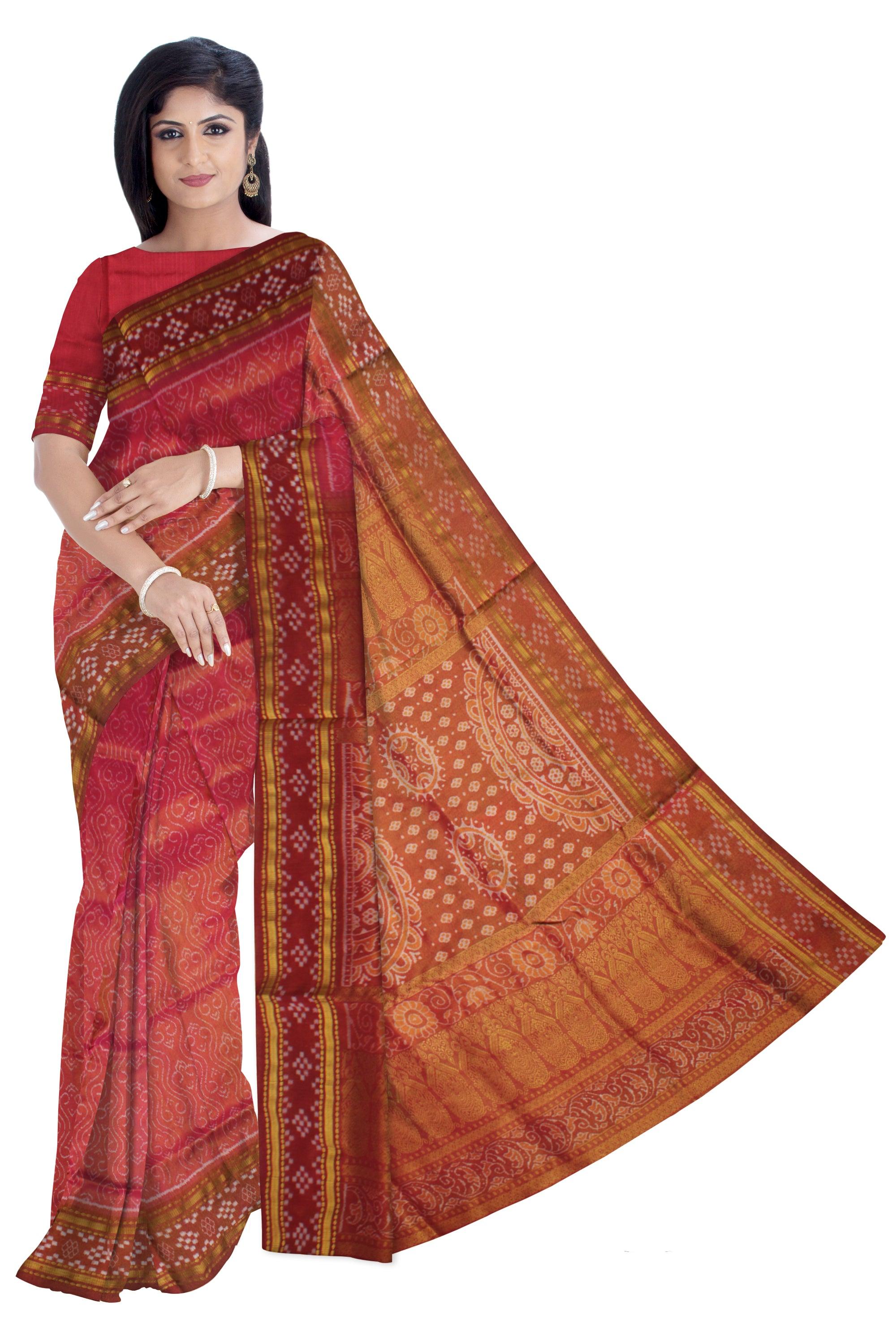 ROSY PINK AND MAROON COLOR IKAT PATTERN PURE TISSUE SILK SAREE, WITH BLOUSE PIECE. - Koshali Arts & Crafts Enterprise