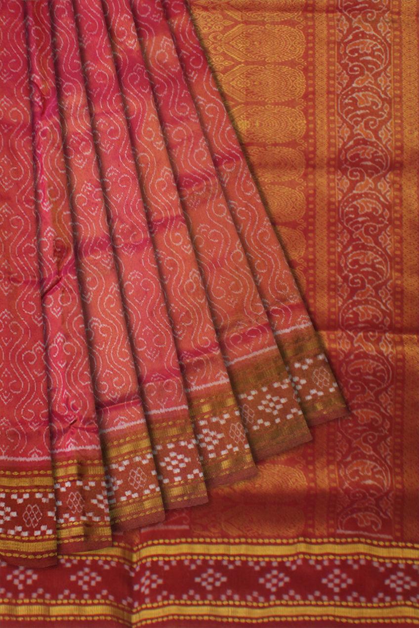 ROSY PINK AND MAROON COLOR IKAT PATTERN PURE TISSUE SILK SAREE, WITH BLOUSE PIECE. - Koshali Arts & Crafts Enterprise