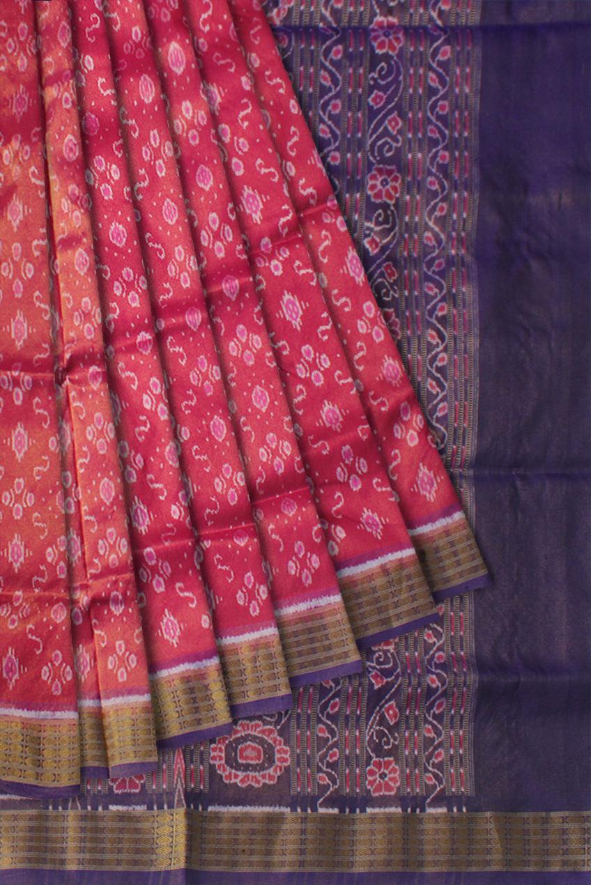 LATEST IKAT PATTERN PURE TISSUE SILK PATA SAREE IS DARK-PINK AND PURPLE COLOR BASE, ATTACHED WITH MATCHING BLOUSE PIECE. - Koshali Arts & Crafts Enterprise