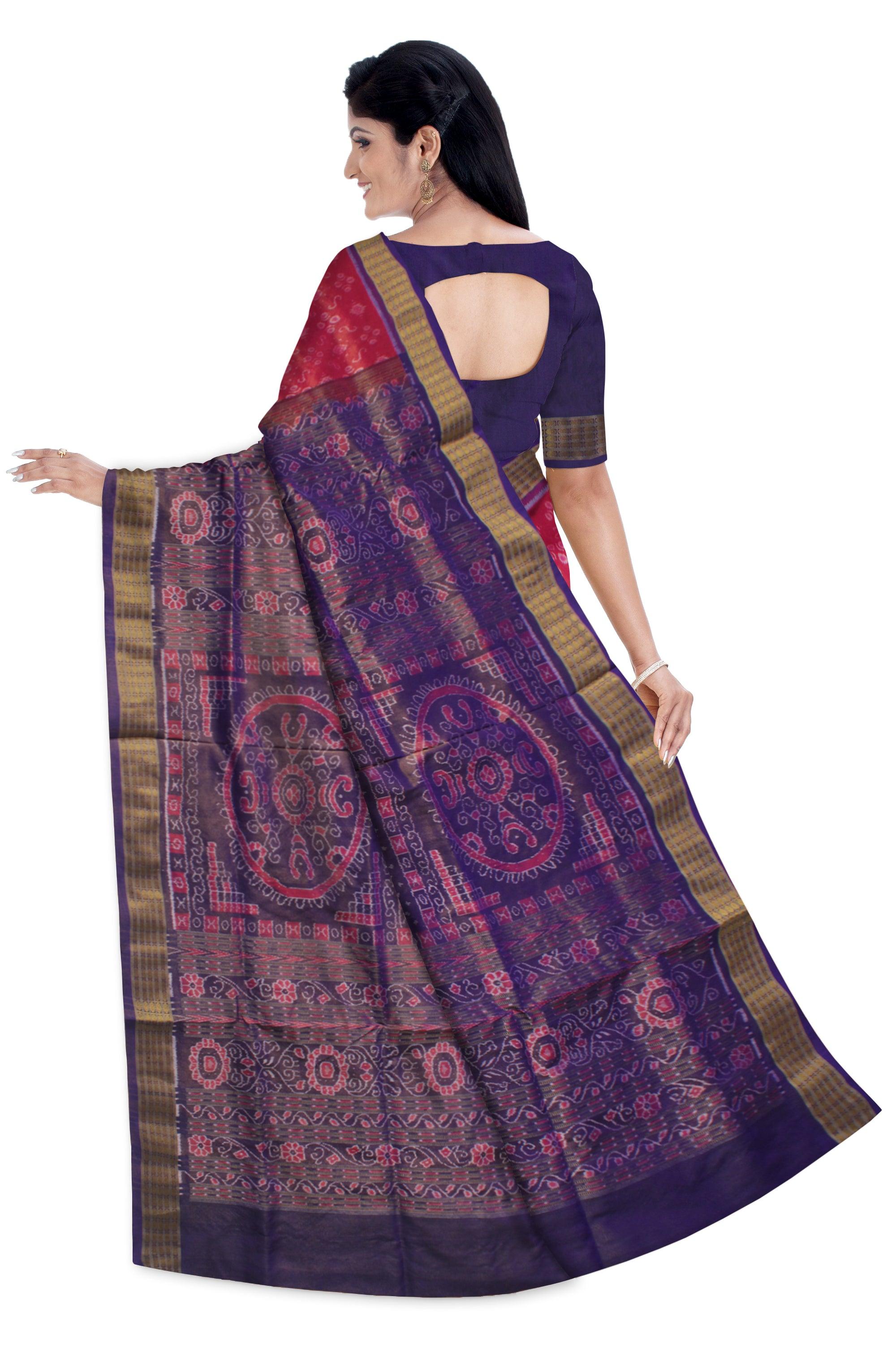 LATEST IKAT PATTERN PURE TISSUE SILK PATA SAREE IS DARK-PINK AND PURPLE COLOR BASE, ATTACHED WITH MATCHING BLOUSE PIECE. - Koshali Arts & Crafts Enterprise