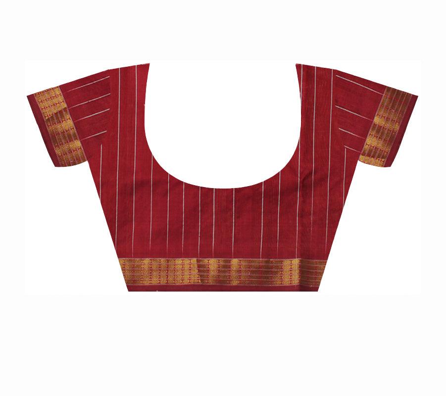 TRADITIONAL KALASH AND PASAPALI PATTERN PURE TISSUE SILK SAREE IS DARK-ORANGE AND MAROON COLOR BASE,AVAILABLE WITH MATCHING BLOUSE PIECE. - Koshali Arts & Crafts Enterprise