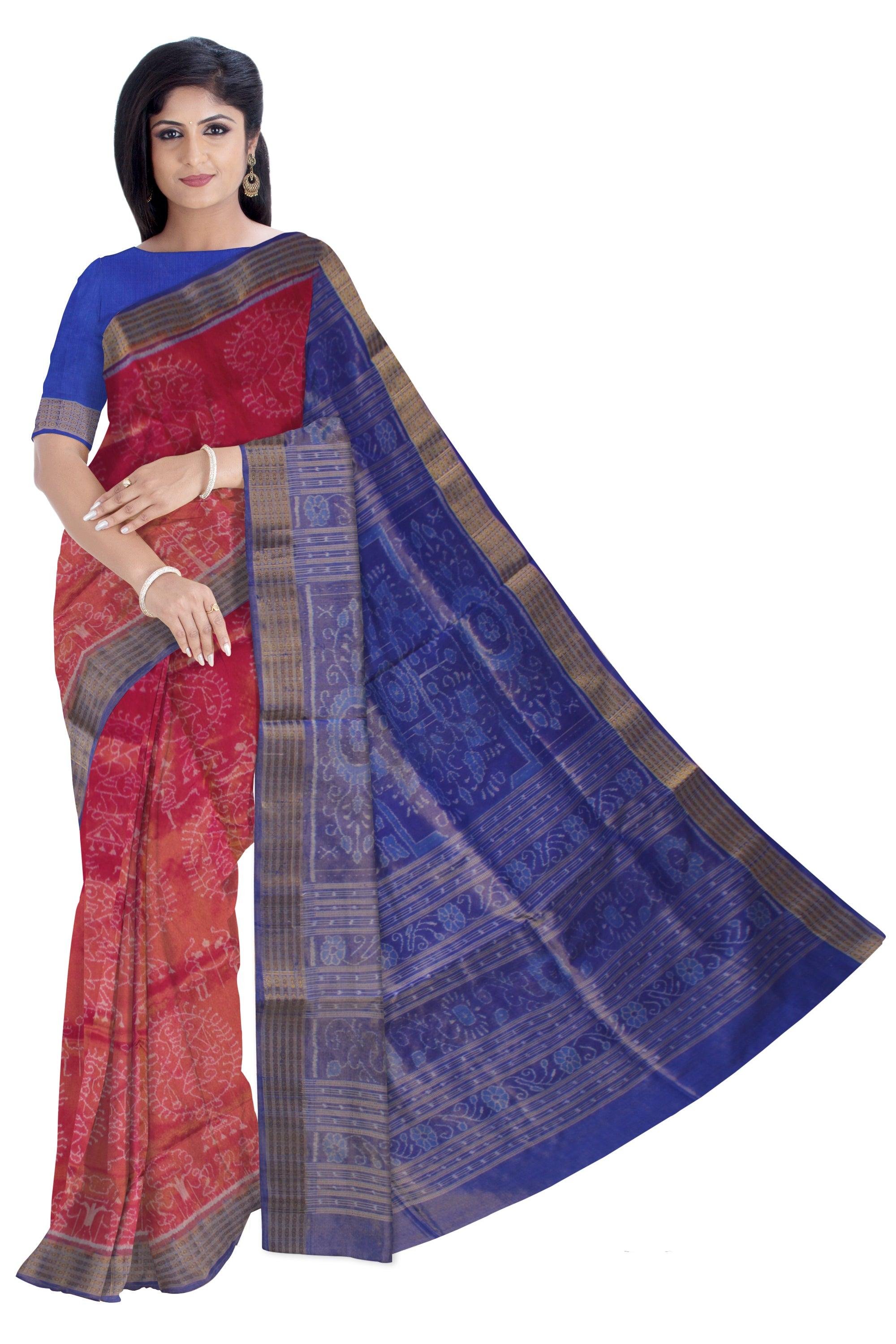 LATEST COLLECTION PURE TISSUE SILK SAREE IS DARK-PINK AND BLUE COLOR BASE, AVAILABLE WITH MATCHING BLOUSE PIECE. - Koshali Arts & Crafts Enterprise