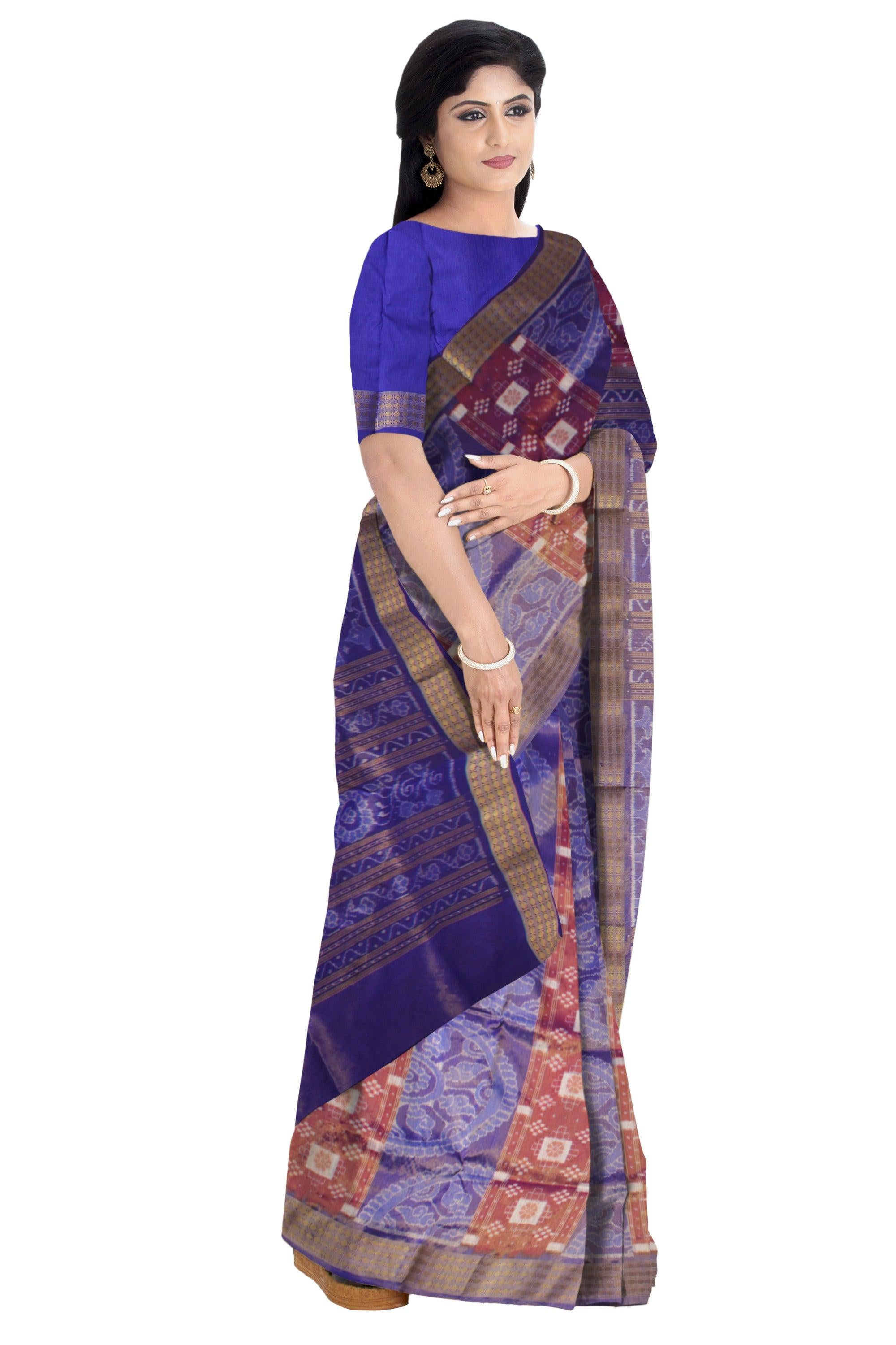 LATEST MARRAIGE COLLECTION PURE TISSUE SILK SAREE IS LIGHT BLUE AND DARK-ORANGE COLOR BASE, COMES WITH MATCHING BLOUSE PIECE. - Koshali Arts & Crafts Enterprise