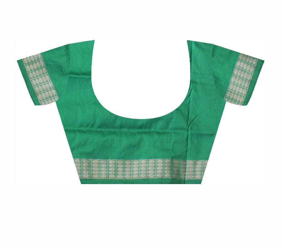 GREEN AND SILVER COLOR TERRACOTTA PATTERN PATA SAREE, WITH MATCHING BLOUSE PIECE. - Koshali Arts & Crafts Enterprise