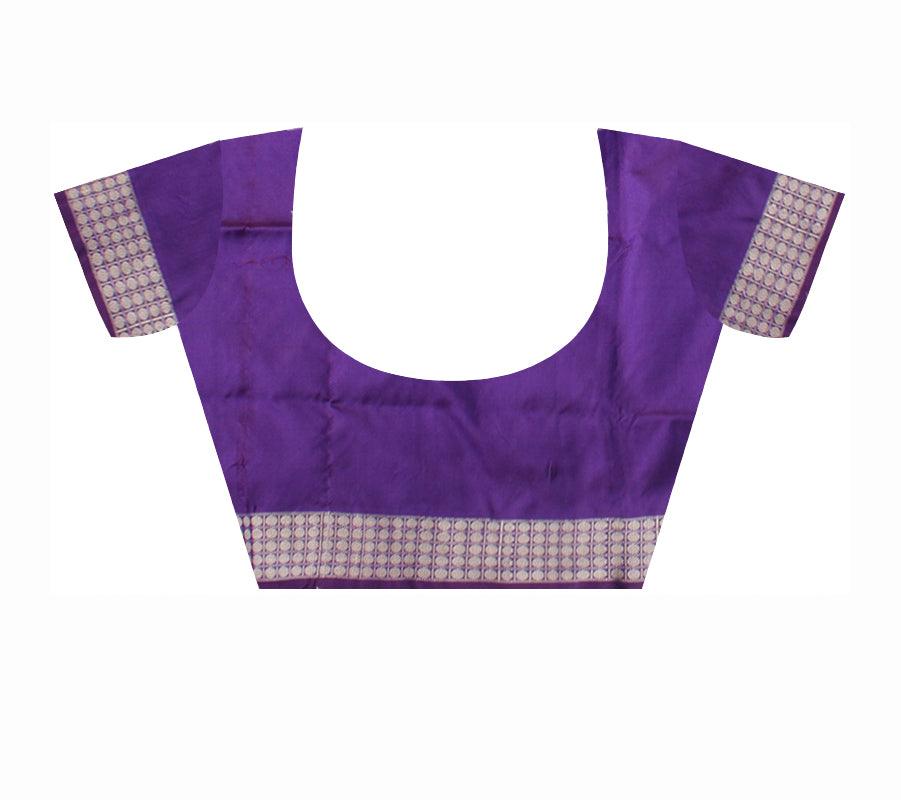 DOUBLE COLOR COMBINATION PALLU DOLL PRINT PATA SAREE IS SILVER AND PURPLE COLOR BASE, COMES WITH MATCHING BLOUSE PIECE. - Koshali Arts & Crafts Enterprise