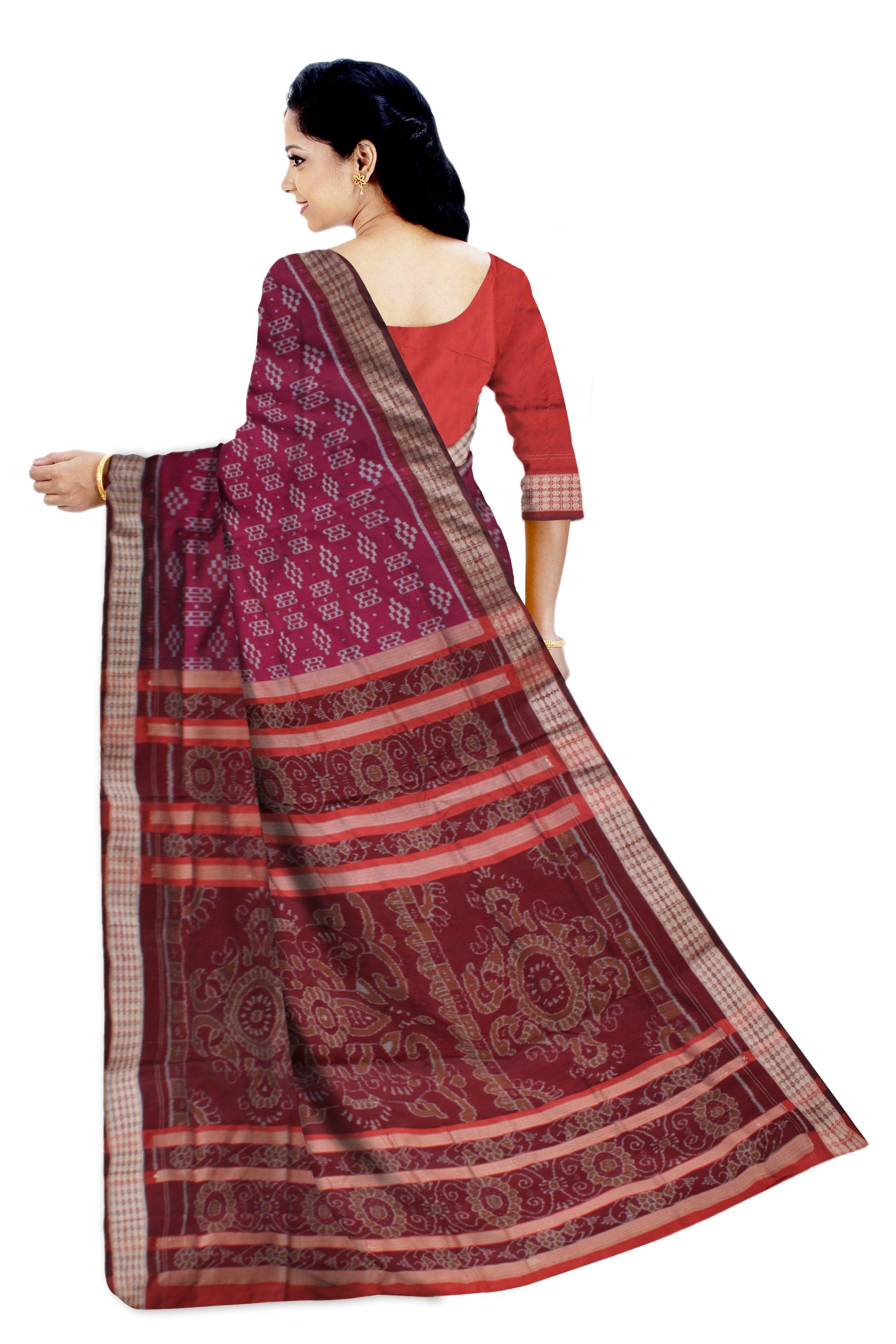 TRADITIONAL PASAPALI PATTERN PATA SAREE IS DARK-PINK AND MAROON COLOR BASE,COMES WITH MATCHING BLOUSE PIECE. - Koshali Arts & Crafts Enterprise