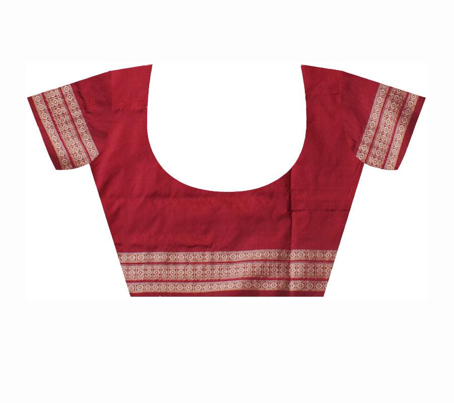 PEACOCK PRINT BOMKEI PATTERN PATA SAREE IS SILVER AND MAROON COLOR BASE,COMES WITH MATCHING BLOUSE PIECE. - Koshali Arts & Crafts Enterprise