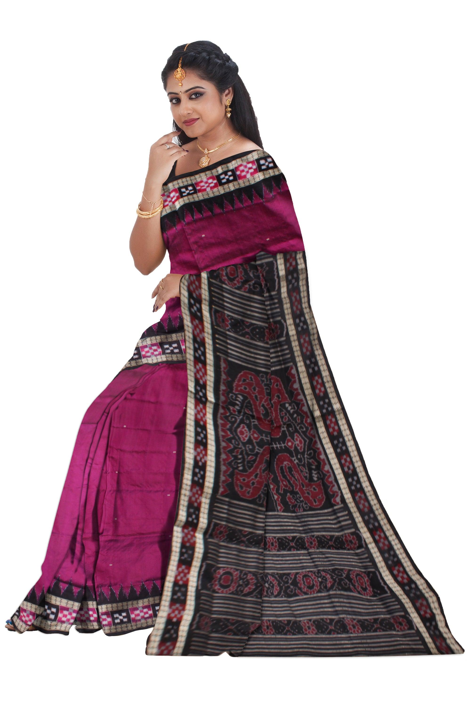 DARK-PINK AND BLACK COLOR DHADI SAPTA PATA SAREE, WITH MATCHING BLOUSE PIECE. - Koshali Arts & Crafts Enterprise