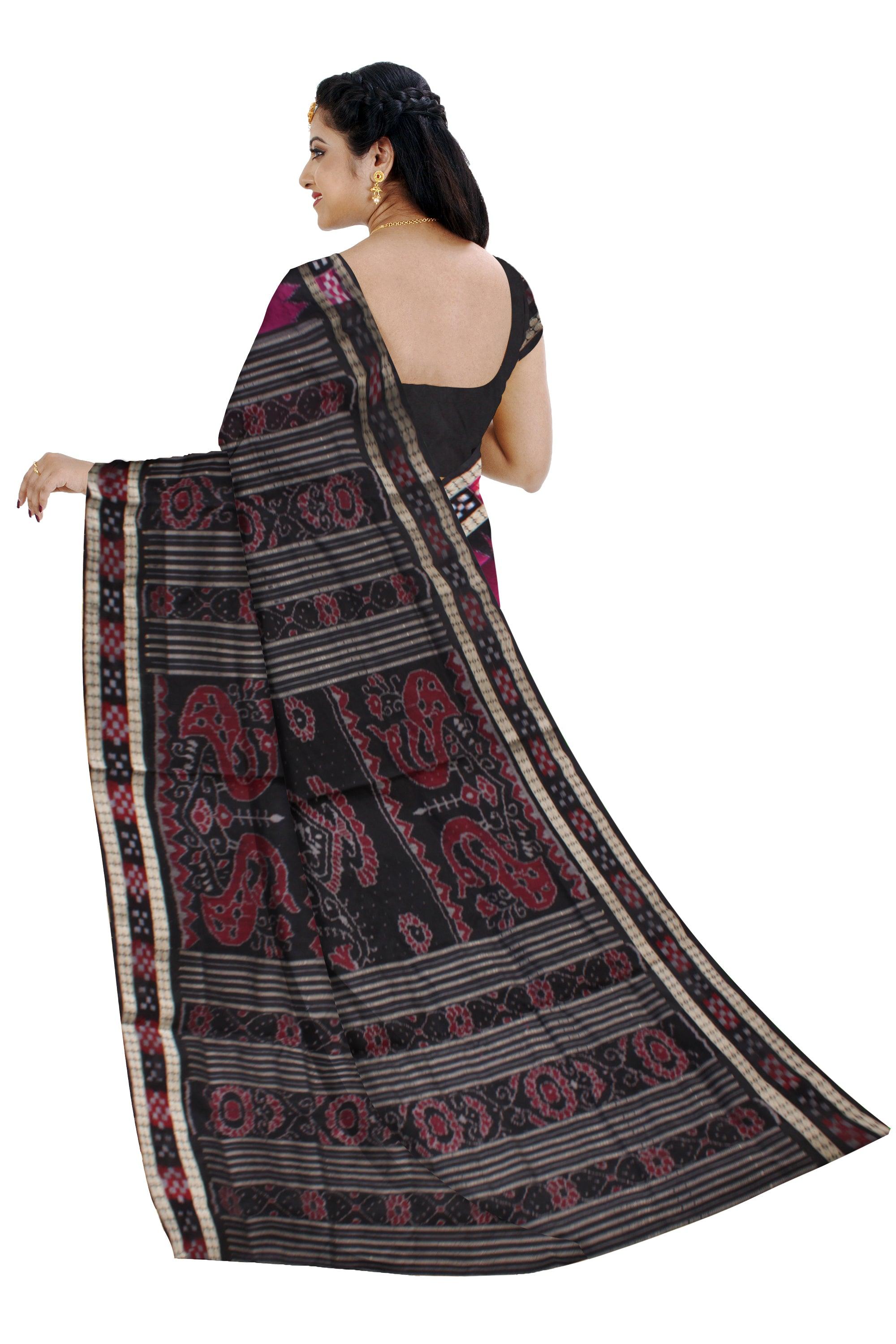 DARK-PINK AND BLACK COLOR DHADI SAPTA PATA SAREE, WITH MATCHING BLOUSE PIECE. - Koshali Arts & Crafts Enterprise