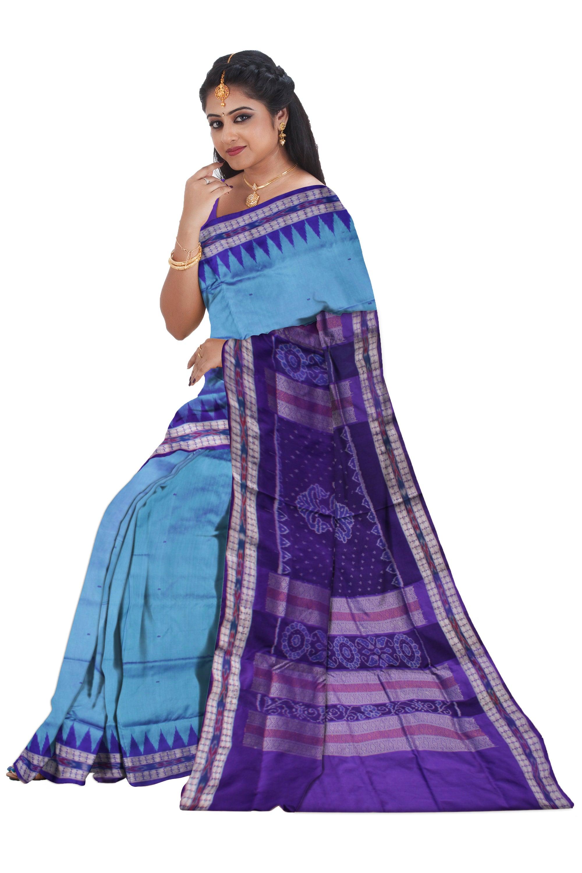 SKY AND BLUE COLOR SMALL BOOTY PATTERN PATA SAREE, WITH BLOUSE PIECE. - Koshali Arts & Crafts Enterprise