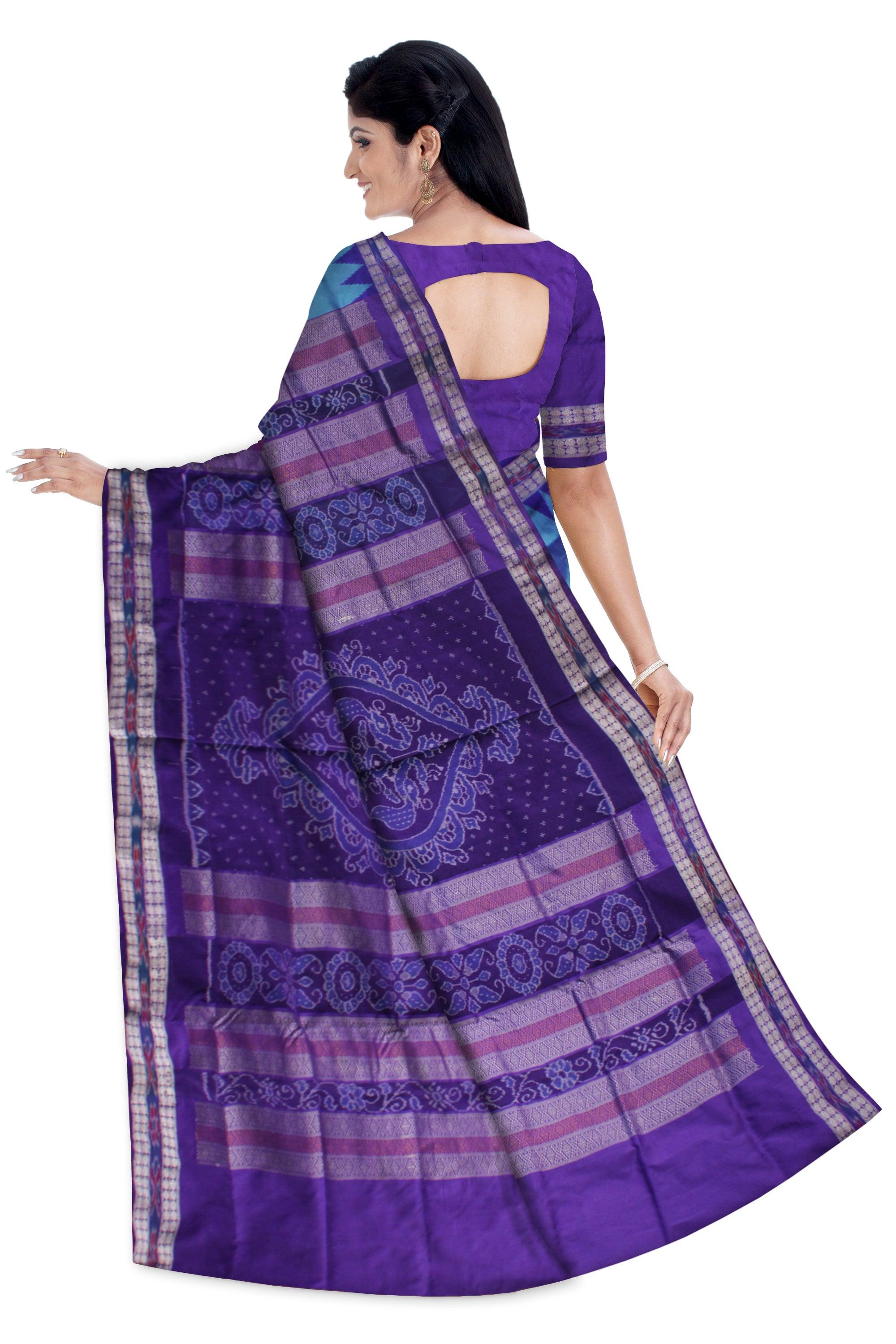 SKY AND BLUE COLOR SMALL BOOTY PATTERN PATA SAREE, WITH BLOUSE PIECE. - Koshali Arts & Crafts Enterprise