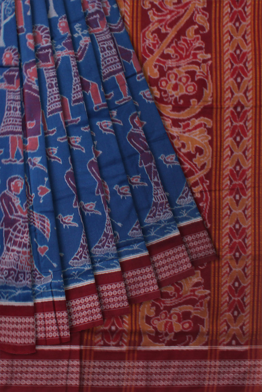 BEST COUPLE DANCE PATTERN PURE COTTON SAREE IS BLUE AND MAROON COLOR BASE,WITH BLOUSE PIECE. - Koshali Arts & Crafts Enterprise