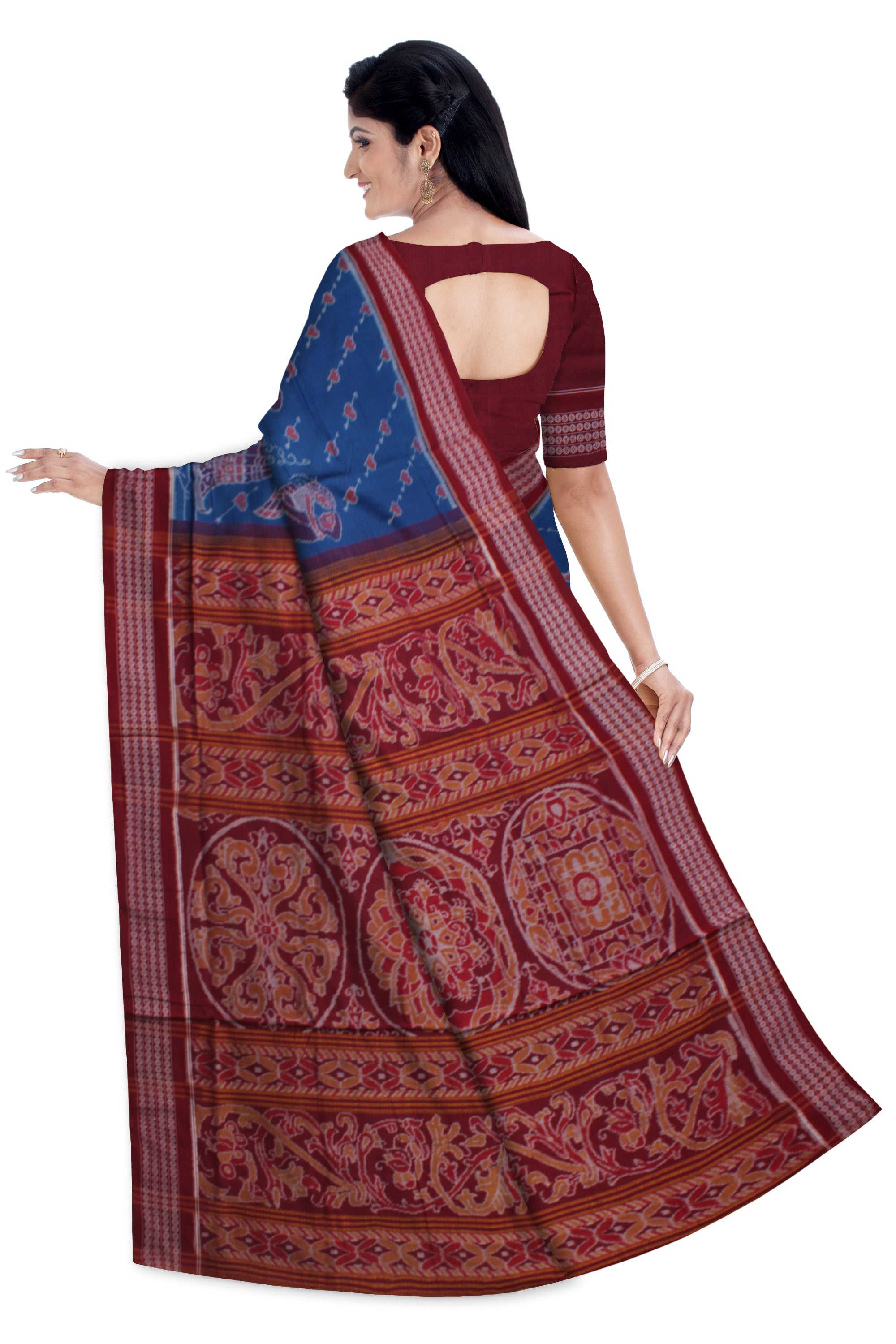 BEST COUPLE DANCE PATTERN PURE COTTON SAREE IS BLUE AND MAROON COLOR BASE,WITH BLOUSE PIECE. - Koshali Arts & Crafts Enterprise