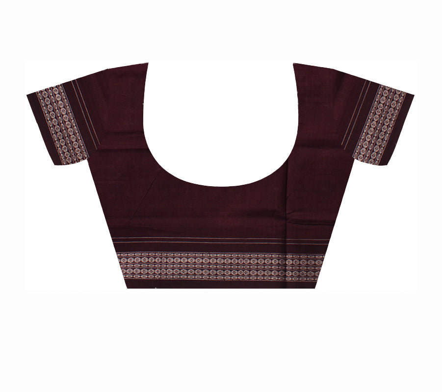 DARK-PINK AND COFFEE COLOR NARTAKI PATTERN PURE COTTON SAREE, WITH BLOUSE PIECE. - Koshali Arts & Crafts Enterprise