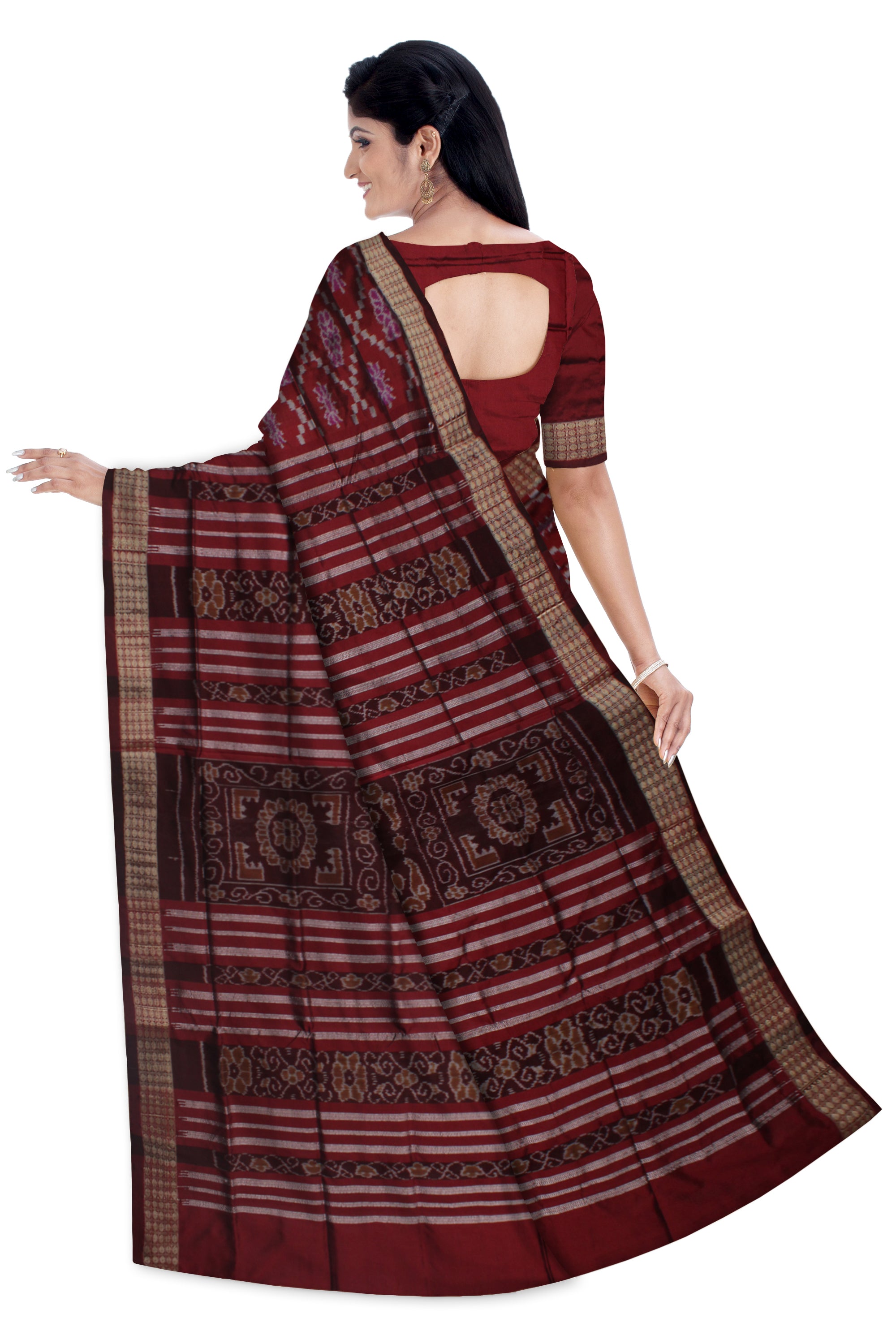FLOWER PATTERN PATLI PATA SAREE IS CHOCOLATE MAROON AND COFFEE COLOR BASE, AVAILABLE WITH MATCHING BLOUSE PIECE. - Koshali Arts & Crafts Enterprise