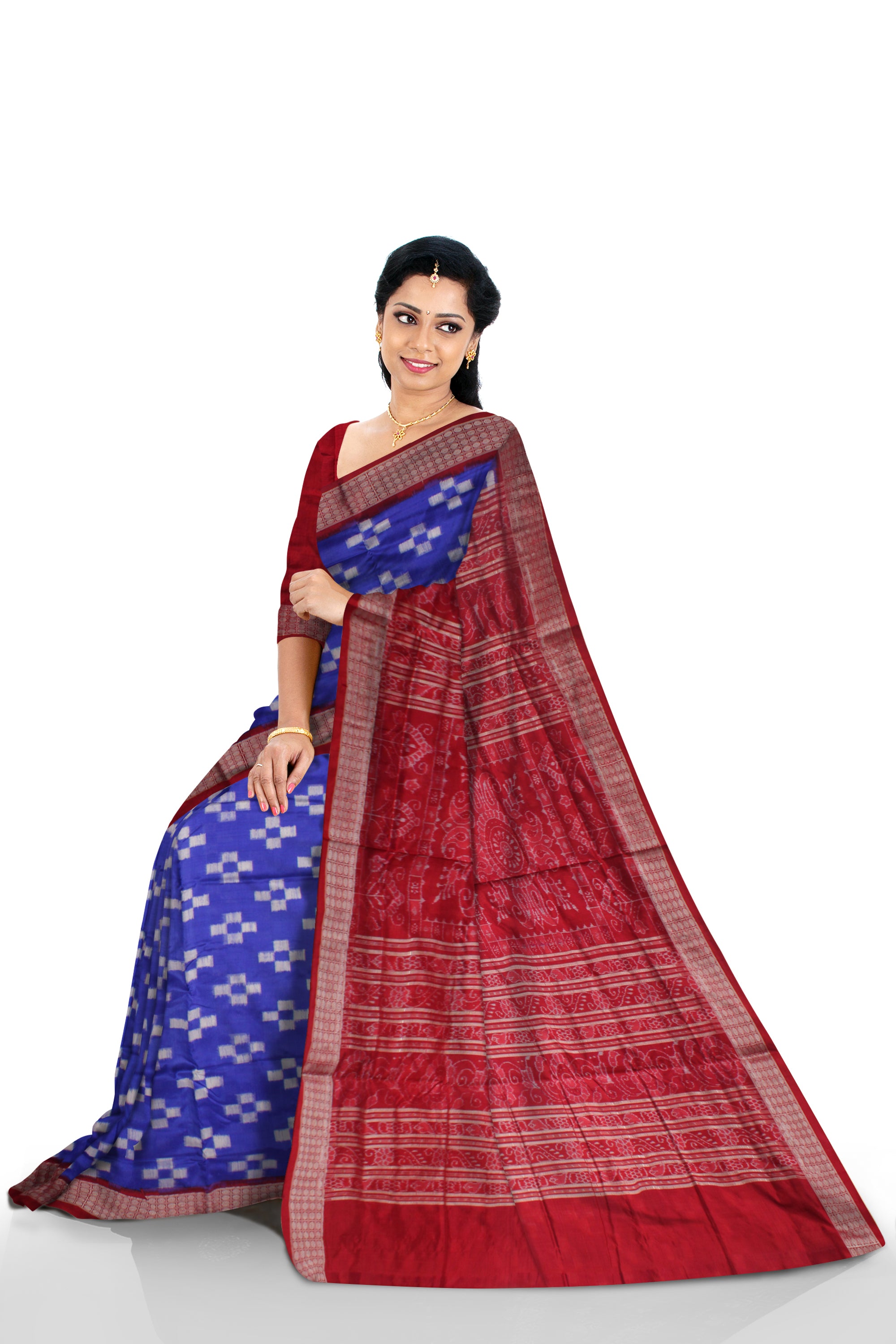 BLUE AND MAROON COLOR PASAPALI WORK PURE SILK SAREE, WITH BLOUSE PIECE. - Koshali Arts & Crafts Enterprise