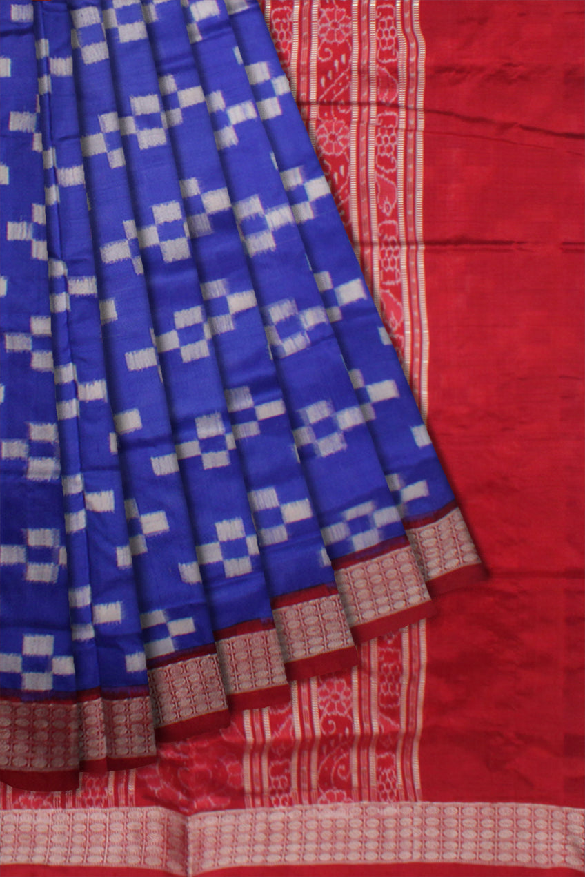 BLUE AND MAROON COLOR PASAPALI WORK PURE SILK SAREE, WITH BLOUSE PIECE. - Koshali Arts & Crafts Enterprise