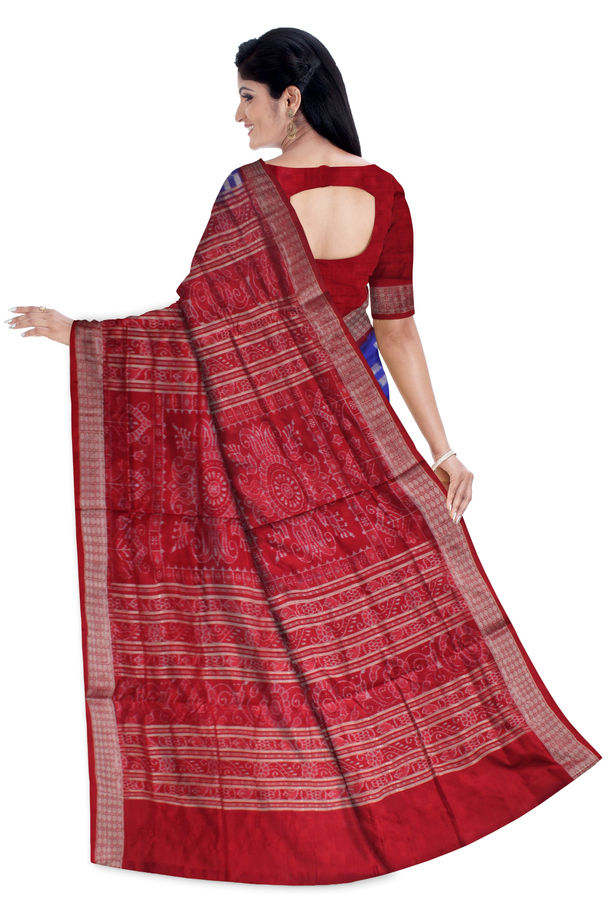 BLUE AND MAROON COLOR PASAPALI WORK PURE SILK SAREE, WITH BLOUSE PIECE. - Koshali Arts & Crafts Enterprise