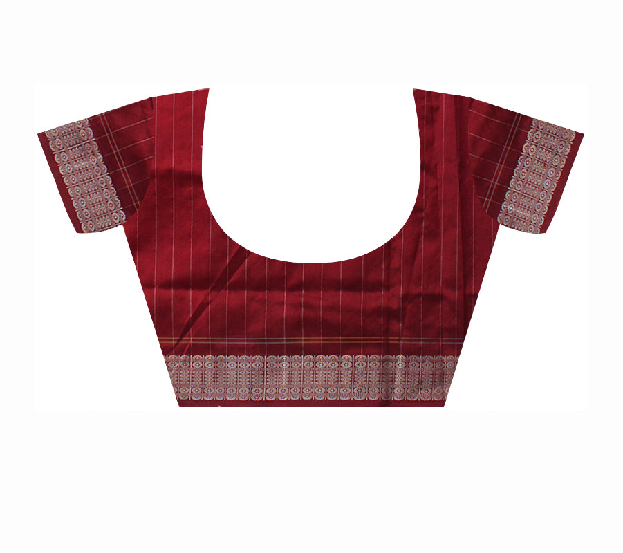 TRADITIONAL VILLAGE PATTERN PURE SILK SAREE IS BLUE AND MAROON COLOR BASE, WITH BLOUSE PIECE. - Koshali Arts & Crafts Enterprise