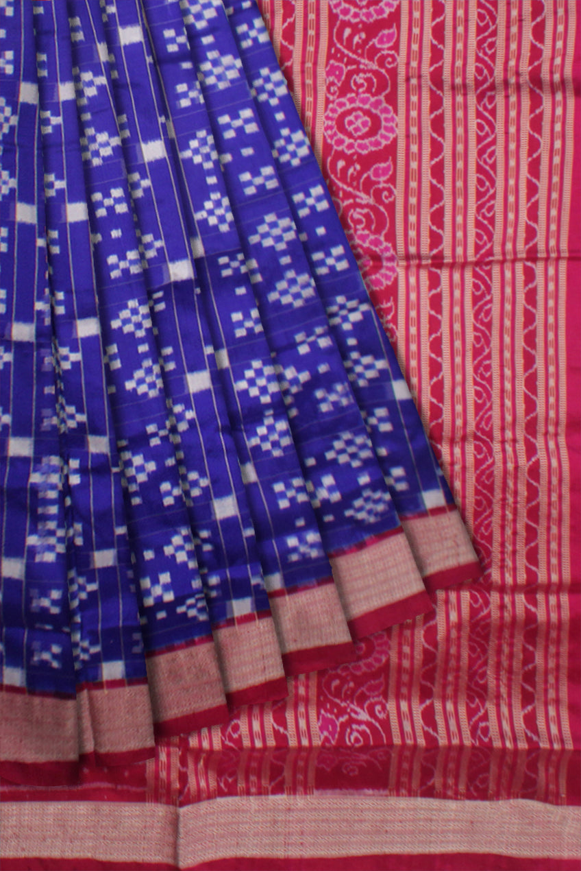 PASAPALI BOX PATTERN PURE SILK SAREE IS BLUE AND ROSY-PINK COLOR BASE,COMES WITH MATCHING BLOUSE PIECE. - Koshali Arts & Crafts Enterprise