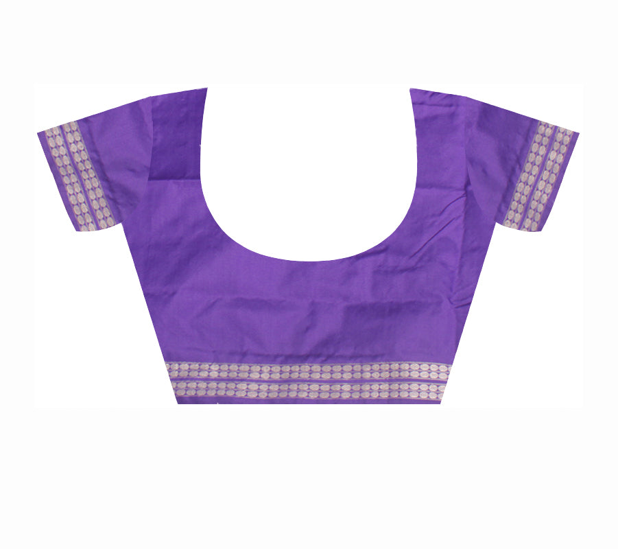 PALLU DOLL PRINT LIGHT SKY AND PURPLE COLOR PATA SAREE , WITH BLOUSE PIECE. - Koshali Arts & Crafts Enterprise
