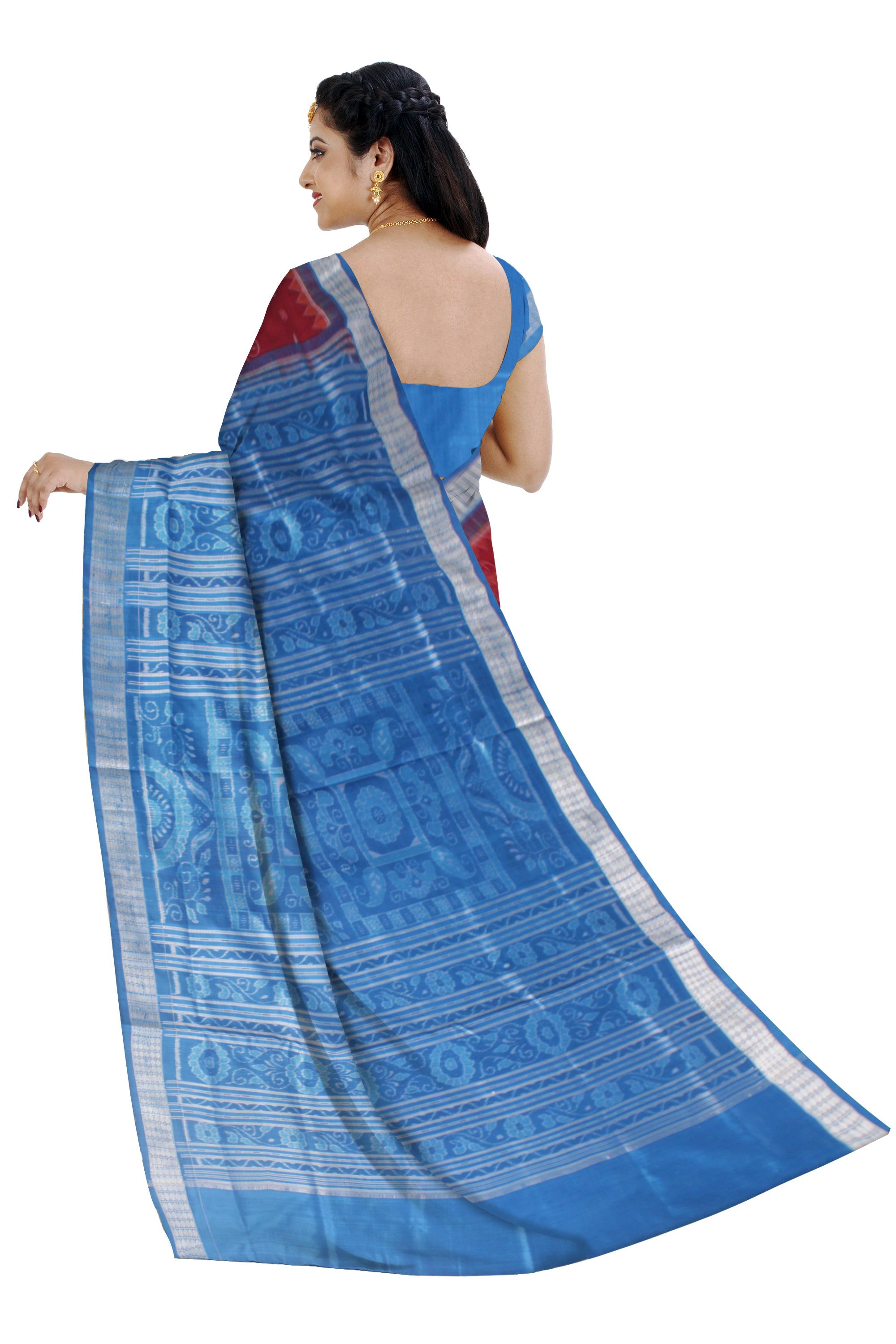 MAROON AND SKY COLOR LION PRINT PURE SILK SAREE, WITH BLOUSE PIECE. - Koshali Arts & Crafts Enterprise