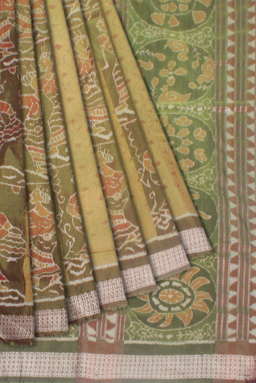 LATEST COLLECTION OLIVE COLOR BAPTA PATA SAREE, ATTACHED WITH MATCHING BLOUSE PIECE. - Koshali Arts & Crafts Enterprise