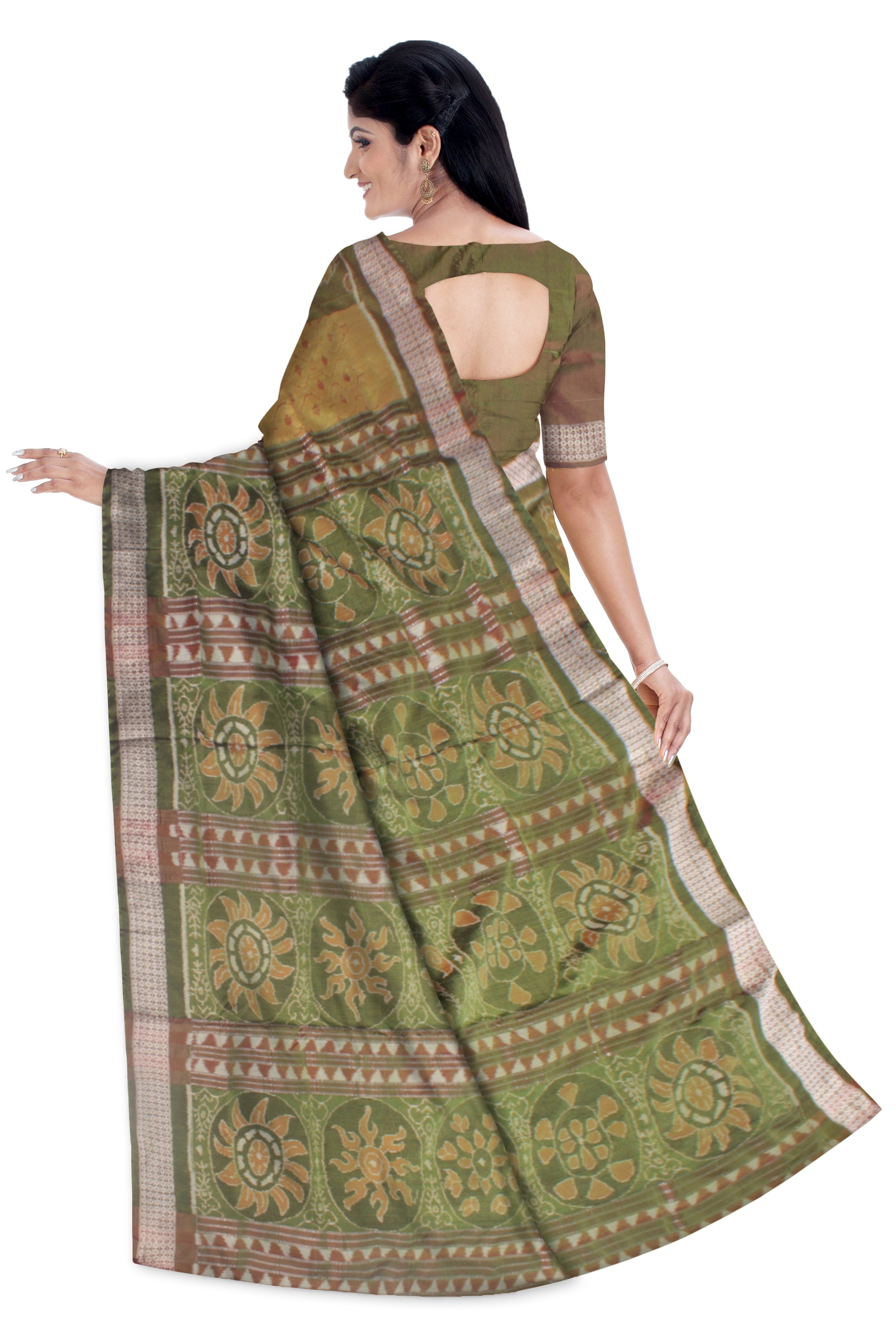 LATEST COLLECTION OLIVE COLOR BAPTA PATA SAREE, ATTACHED WITH MATCHING BLOUSE PIECE. - Koshali Arts & Crafts Enterprise