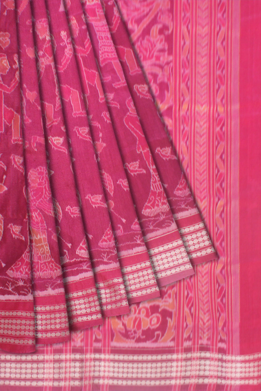 COUPLE DANCE PATTERN PURE COTTON SAREE IS PINK COLOR BASE,WITH BLOUSE PIECE. - Koshali Arts & Crafts Enterprise
