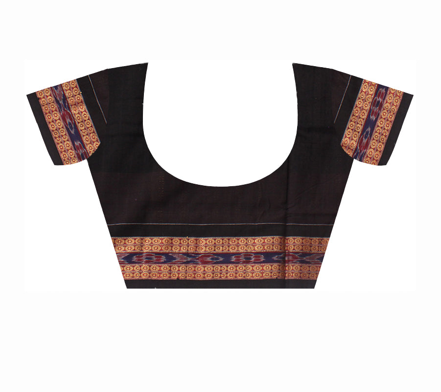 DARK VIOLET AND BLACK COLOR TRADITIONAL PASAPALI WITH PEACOCK PRINT PURE COTTON SAREE, WITH BLOUSE PIECE. - Koshali Arts & Crafts Enterprise