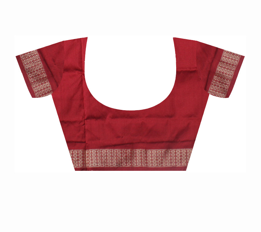 MAROON AND GOLDEN COLOR BOMKEI PATTERN PATA SAREE, WITH MATCHING BLOUSE PIECE. - Koshali Arts & Crafts Enterprise