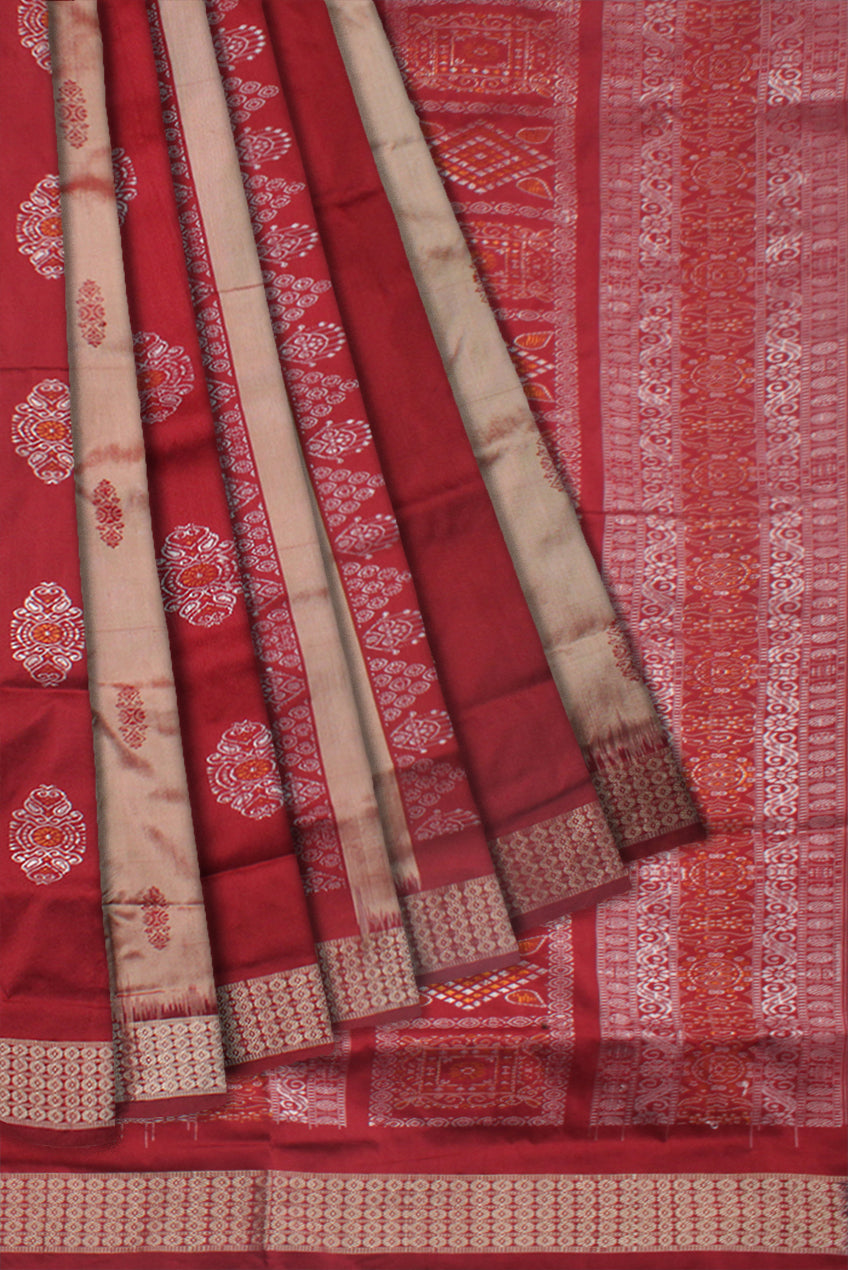 MAROON AND GOLDEN COLOR BOMKEI PATTERN PATA SAREE, WITH MATCHING BLOUSE PIECE. - Koshali Arts & Crafts Enterprise