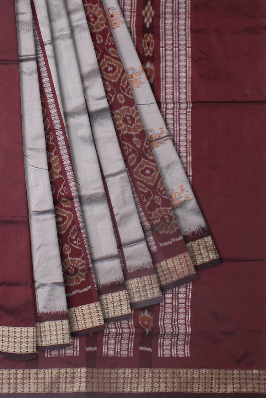 LATEST COLLECTION DOLL PRINT PATLI PATA SAREE IS SILVER AND COFFEE COLOR BASE, ATTACHED WITH MATCHING BLOUSE PIECE. - Koshali Arts & Crafts Enterprise