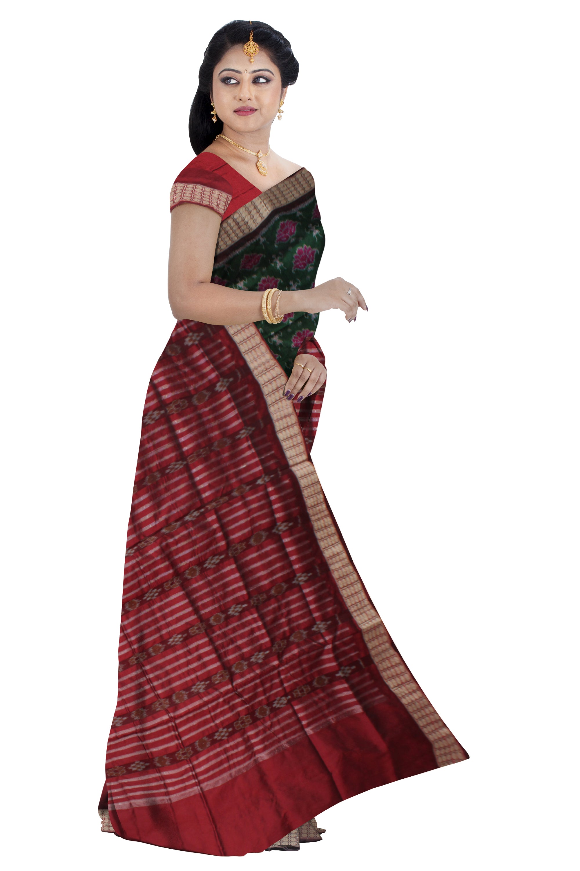 3D COLOR TERRACOTTA WITH FLOWER PATTERN PATLI PATA SAREE, WITH MATCHING BLOUSE PIECE. - Koshali Arts & Crafts Enterprise