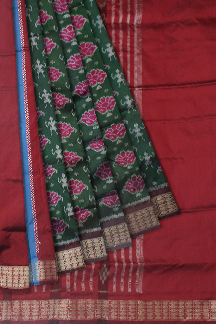3D COLOR TERRACOTTA WITH FLOWER PATTERN PATLI PATA SAREE, WITH MATCHING BLOUSE PIECE. - Koshali Arts & Crafts Enterprise
