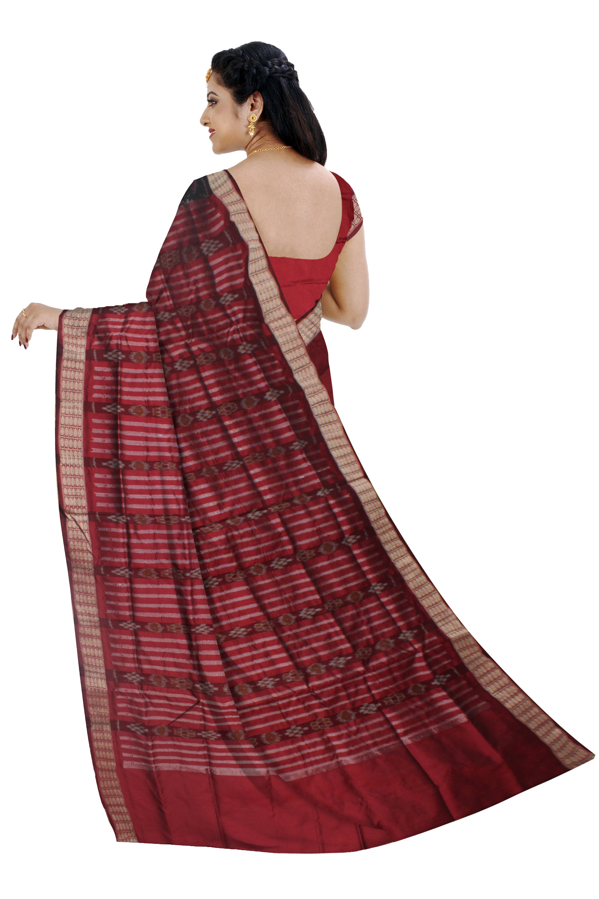 3D COLOR TERRACOTTA WITH FLOWER PATTERN PATLI PATA SAREE, WITH MATCHING BLOUSE PIECE. - Koshali Arts & Crafts Enterprise
