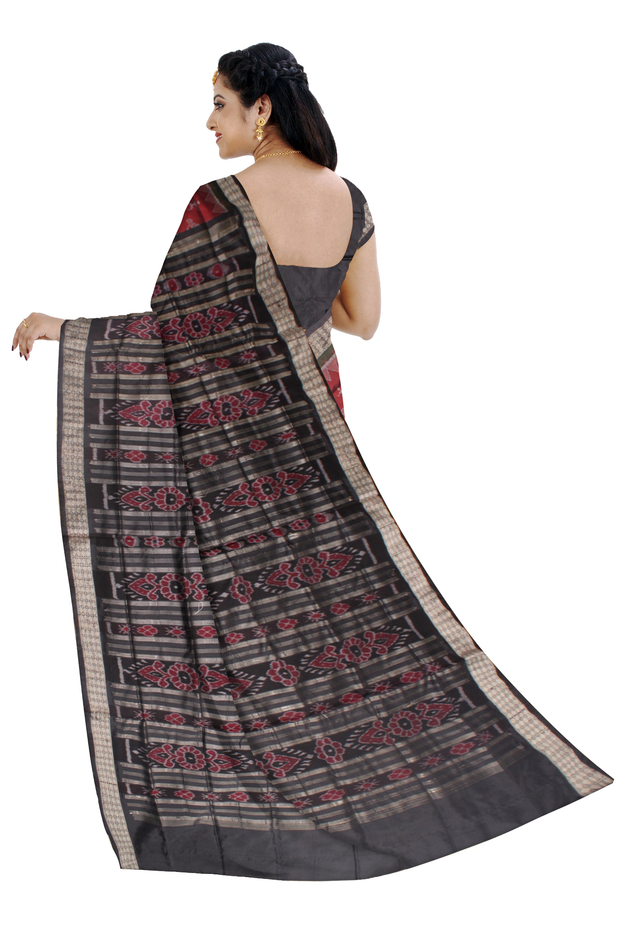 MAROON, LIGHT PINK AND BLACK COLOR PATLI PATA SAREE, WITH MATCHING BLOUSE PIECE. - Koshali Arts & Crafts Enterprise