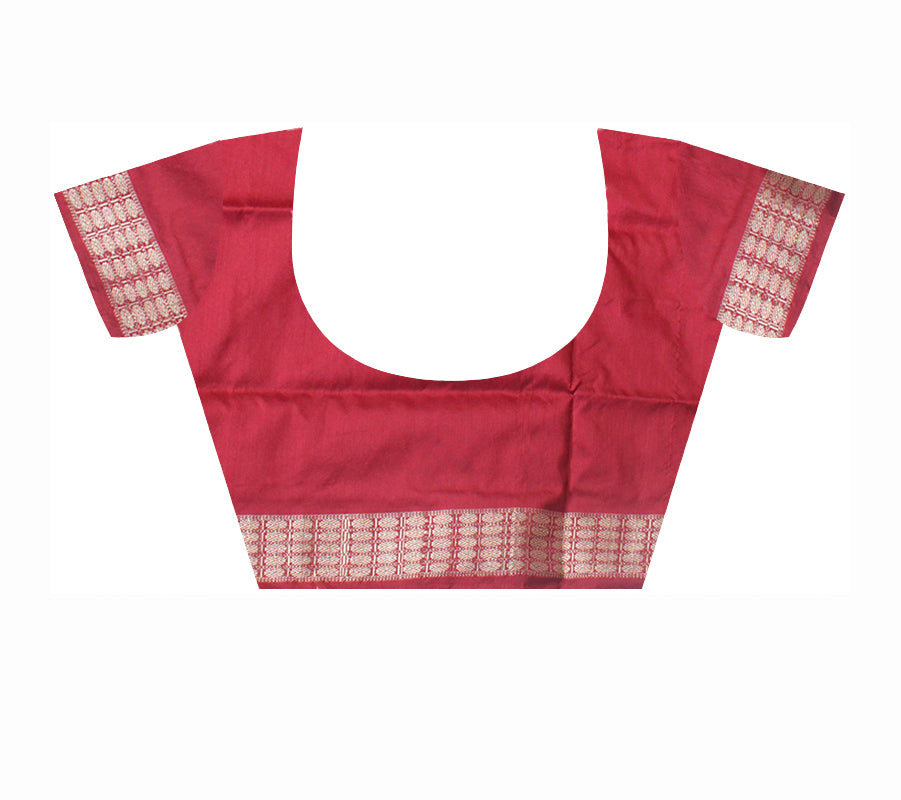 RED AND PURPLE COLOR PASAPALI PATTERN PATLI PATA SAREE, WITH MATCHING BLOUSE PIECE. - Koshali Arts & Crafts Enterprise