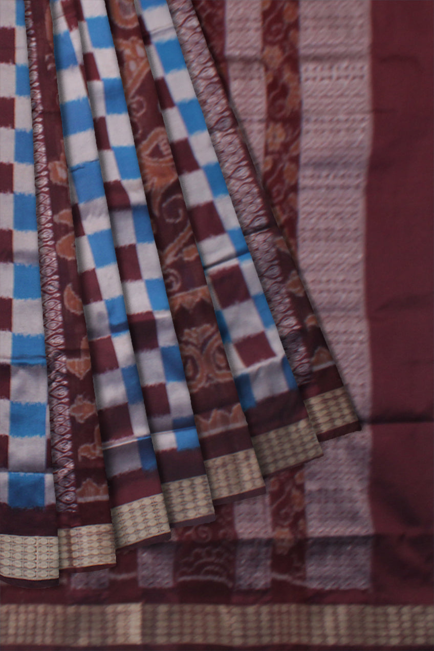 PASAPALI WITH PEACOCK PRINT BOMKEI PATA SAREE IS SLY AND COFFEE COLOR ,COMES WITH MATCHING BLOUSE PIECE. - Koshali Arts & Crafts Enterprise