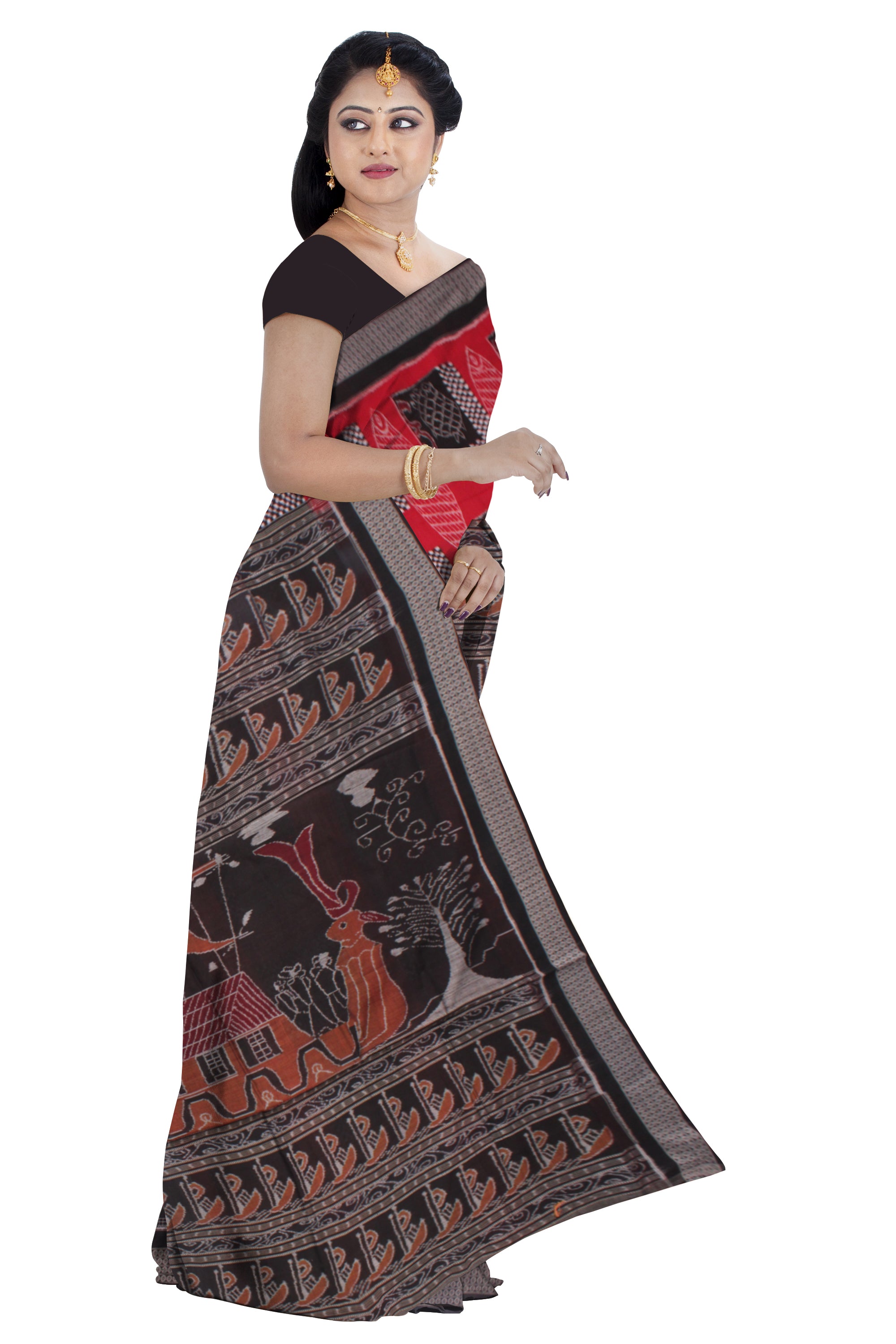 MAROON AND BLACK COLOR FISH PATTERN PURE OOTTON SAREE, WITHOUT BLOUSE PIECE. - Koshali Arts & Crafts Enterprise