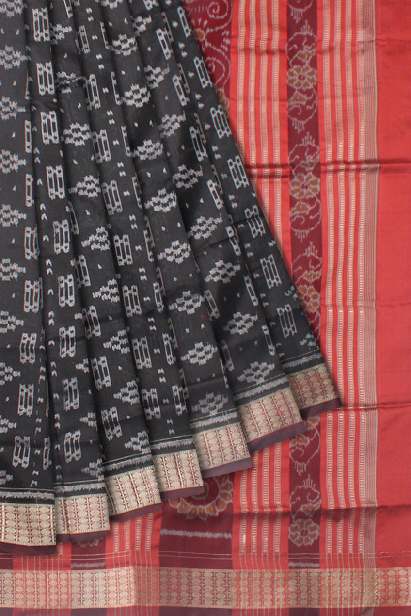 TRADITIONAL FULL BODY PASAPALI DESIGN PATA SAREE IS BLACK AND MAROON COLOR BASE,WITH MATCHING BLOUSE PIECE. - Koshali Arts & Crafts Enterprise