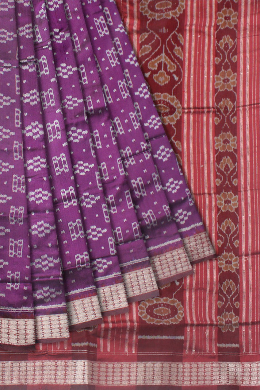FULL BODY SMALL PASAPALI PATTERN PATA SAREE IS VIOLET AND MAROON COLOR BASE,WITH MATCHING BLOUSE PIECE. - Koshali Arts & Crafts Enterprise